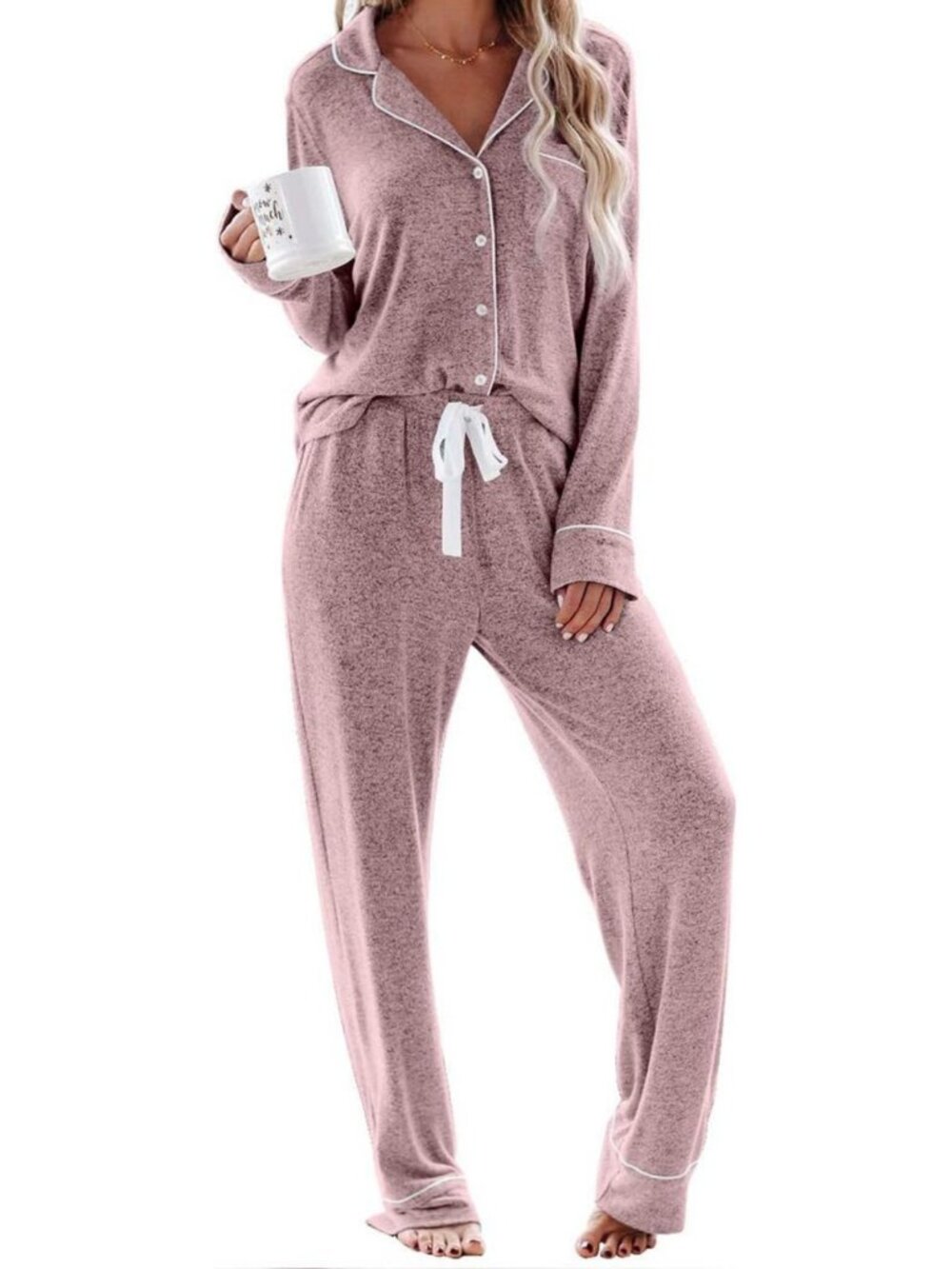 Cozy Long Sleeve Pajama Set for Women | Soft Button Down Sleepwear & Lounge Wear